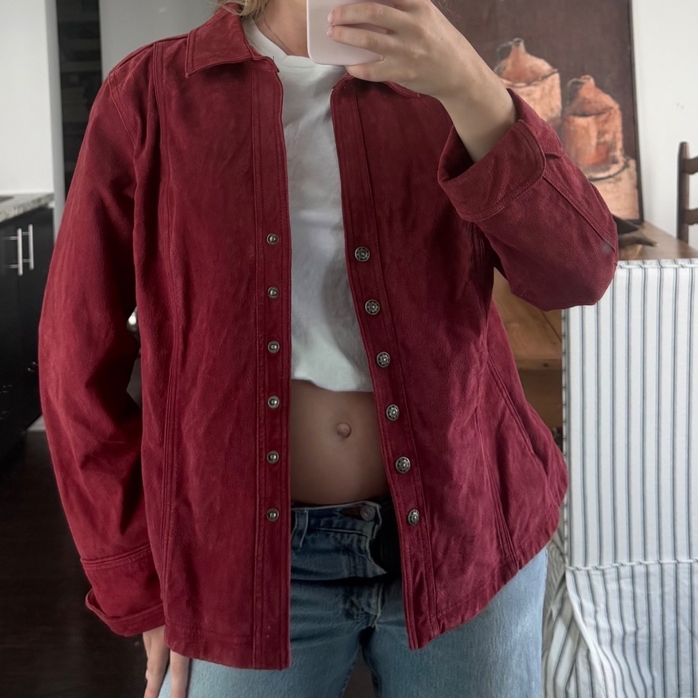 Vintage Maroon Suede Silver Snap Front Suede Jacket - Picture 1 of 14